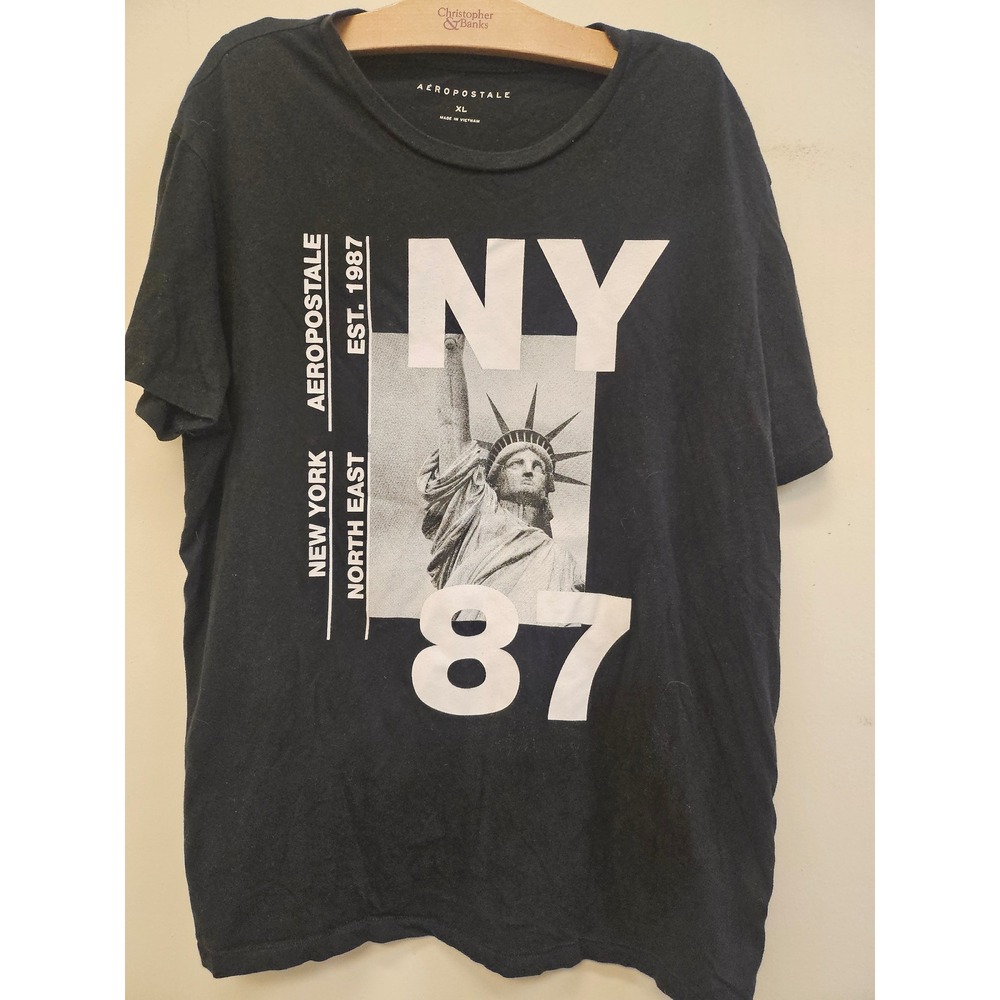 Aeropostale Mens XL Black Graphic Tee New York Statue of Liberty NY 87 T-Shirt